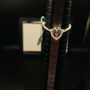 Moissanite Silver Heart Solitaire Ring - Clear Stone